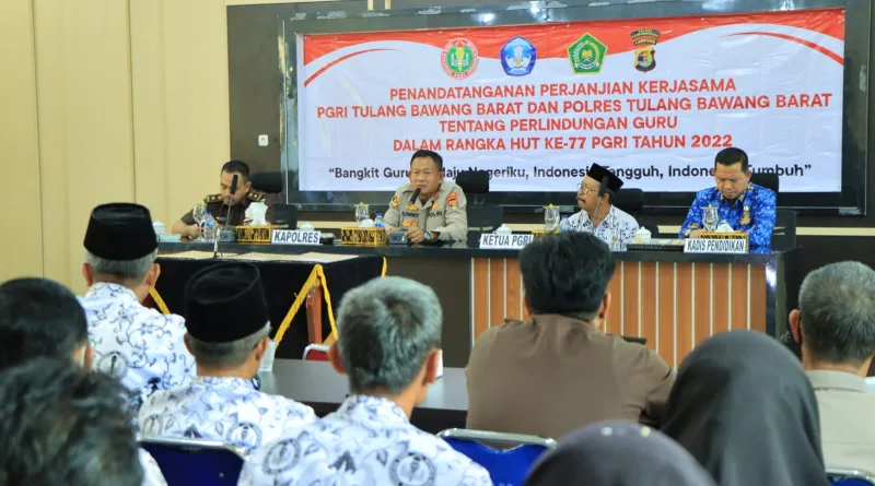 Perlindungan Hukum Guru, PGRI Kabupaten Tubaba MOU Dengan Polres Tubaba Polda Lampung